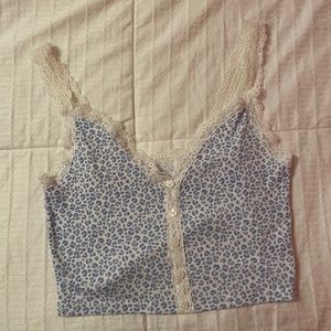 blue cheetah print lace tank top